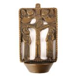 Imogen Stuart RHA (b.1927) 'Crucifixion Scene', bronze holy water font, 7½'' (19cm) high, signed