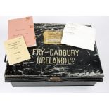 Fry-Cadbury Ireland, metal document box. A black metal deed box stencilled "Fry-Cadbury (Ireland)