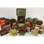 A large miscellaneous collection of branded and decorated tins.