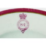 1855-1881 South Mayo Rifles mess plate, a white porcelain dinner plate with red and gilt rim and the