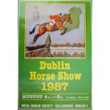 Travel poster, Ireland, 1987 (August 4-8) Dublin Horse Show poster showing a horse and rider jumping