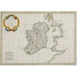 1771, Map of Ireland by Rigobert Bonne. A hand-coloured, engraved map of Ireland, Carte d'Irlande,