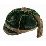 Irish Olympic silver medalist, Irish international hockey cap. The green velvet and gilt bullion cap