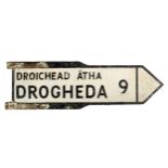 Drogheda road-sign. A two-sided, cast metal, black and white, finger direction sign, "Droichead Átha