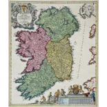 1720, Map of Ireland by Johann Baptiste Homann. A hand-coloured, engraved map of Ireland, 'Hiberniae