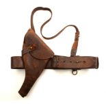 War of Independence-era brown leather Sam Browne belt with holster for Webley revolver.