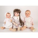 Three German bisque-head dolls. Heubach Kopplesdorf bisque-head baby doll, brown wig, brown sleeping