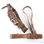 Brown leather five-pouch bandolier, indistinctly maker-marked and dated 1918; together with a