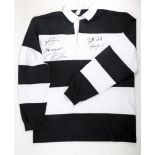 Rugby, Barbarians-style black and white hooped replica jersey, clearly and carefully signed by World
