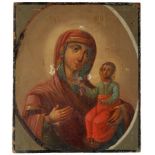 19th century Greek Icon, Madonna and Child, tempura on panel, 7¾" x 6½" (20 x 16.5cm).