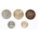 1966 Padraic Pearse Commemorative Ten Shilling coin; three Maria Theresa thalers and a George V