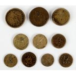Irish coin weights. Eight 17th and 18th century Irish brass coin weights: 1683, coinweight, 31.3g;