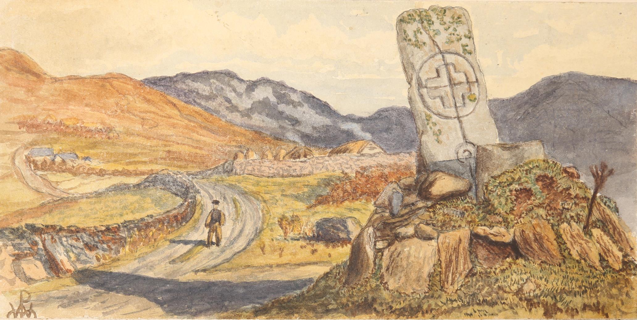 Donegal early Christian crosses, three watercolours of Station Cross, Glencolumbkille, 5" x 9½",