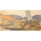 Donegal early Christian crosses, three watercolours of Station Cross, Glencolumbkille, 5" x 9½",