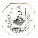 1886 Charles Stewart Parnell commemorative plate. Of octagonal form, the ivory ground centred by a