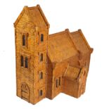 Match work model of a medieval church, in the late Romanesque style, 30" (76cm) wide, 17" (43cm)