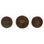 James II 'Gunmoney' Three halfcrowns gunmoney pieces, 1690 April (large) and 1690 May (2) VG to F.