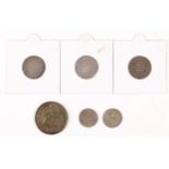 Collection of six various silver Irish bank tokens. Two 1805 Five Pence Irish; three 1810 Ten