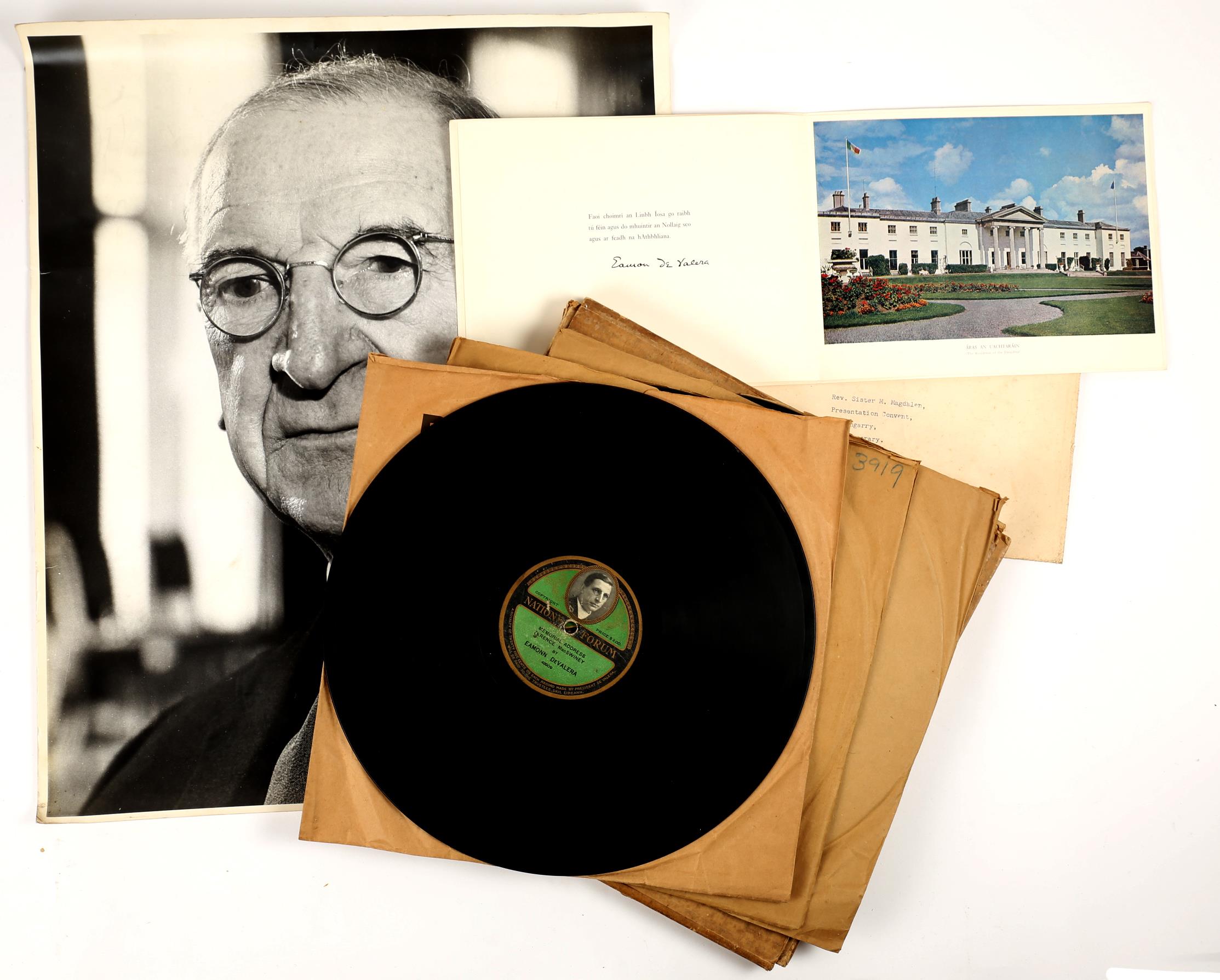 Eamon De Valera recordings, 1919. three gramophone records, "Memorial Address Terence MacSwiney", "