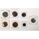 Collection of seven bronze Roman coins, Marcus Aurelius, Egypt dracham; Marcus Aurelius, Sestertius;