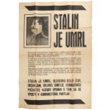 Soviet era Serbo-Croatian poster featuring Joseph Stalin. "Stalin died, his work lives. Citizens,