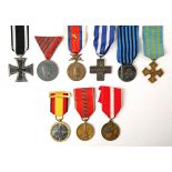 Collection of Great War and Inter-War European medals. German Iron Cross 2nd class; Italian Merito