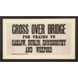 Irish Railway memorabilia, Cross Over Bridge - For Trains To - Carlow, Dublin, Enniscorthy - and