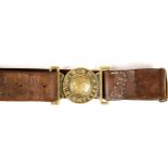 1916 Irish Volunteers uniform belt. A die-cast, two-piece belt-buckle centred with relief harp and