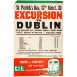 Railway memorabilia, 1959 CIE poster, "St Patrick's Day, 17th March, 1959 - Excursion to Dublin -