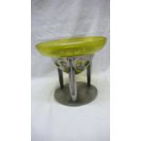 Archibald Knox for Liberty & Co. Tudric Pewter tri-stem fruit bowl with green glass liner, pierced