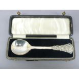 Omar Ramsden - Cast silver spoon with rose decoration to top and entwined thorny stems below lightly