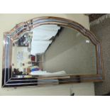 Art Deco blue and pink arched top bevel glass mirror with triple border - 70 X 103cms