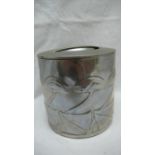 Archibald Knox for Liberty & Co. English Pewter cylindrical biscuit box with decoration of leaves