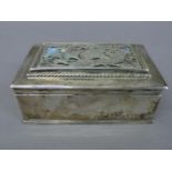 Omar Ramsden - Heavy rectangular silver box with openwork Galleon decoration having blue green