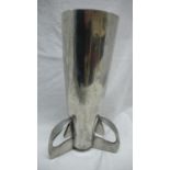 Archibald Knox for Liberty & Co. planished English Pewter inverted trumpet shaped vase on three legs