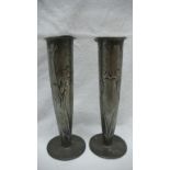 Archibald Knox for Liberty & Co. pair of English Pewter spill vases with inverted trumpet flower