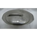 Archibald Knox for Liberty & Co. Tudric Pewter oval entree dish with cover with entwined stem and