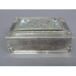 Omar Ramsden - heavy silver and enamel rectangular box with stepped triangular decoration to