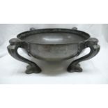 Oliver Baker for Liberty & Co. Large English Pewter fruit bowl on four cabriole legs with triple pad