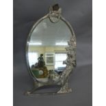 WMF Art Deco silver plated oval dressing table mirror with decoration of garland, roses, woman