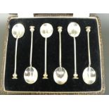 Arts and Craft set of six silver coffee spoons with seal tops, Birmingham 1927 maker Adie Bros -