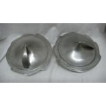 Liberty & Co. English Pewter - a pair of entree dishes with shaped borders, conical shaped cover