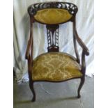 Seven piece Art Nouveau mahogany Parlour Suite consisting of settee, two open arm chairs and four