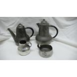 Archibald Knox for Liberty & Co - Tudric Pewter four piece coffee service with stylized leaf