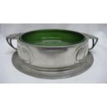 Archibald Knox for Liberty & Co. English Pewter two handled dish with Honesty decoration and green