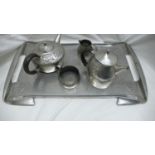 Archibald Knox for Liberty & Co - Tudric Pewter five-piece tea service with tray having stylized