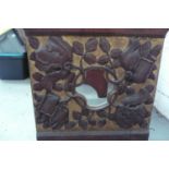 Arts and Crafts Rosewood rectangular table with carved rose decoration to each side of pedestal