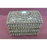 19th/20thC Continental .833 silver domed casket with applied decoration and cabachon turquoise stone