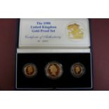 1988 UK gold proof three coin set cased with certificate No. 00432 £2 sovereign and half sovereign