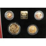 The 1991 UK gold proof sovereign four coin set - cased with certificate No. 0944, £5, £2,